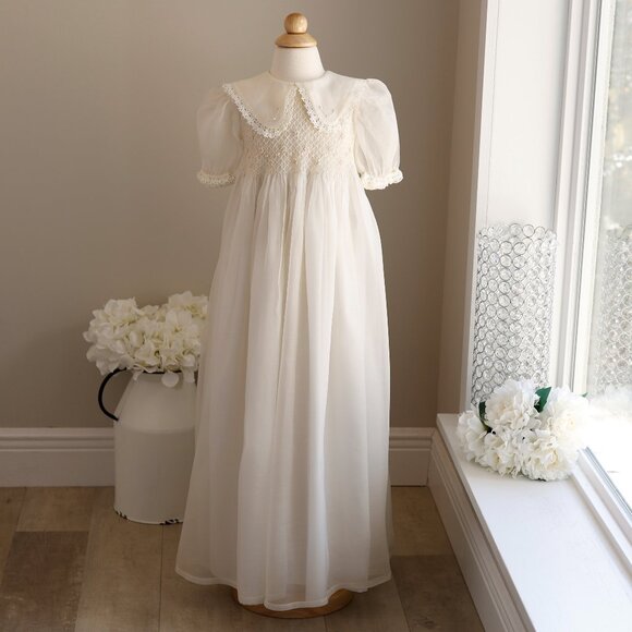 Strasburg Ivory Smocked Heirloom Gown Silk Organza Bonnet Special Occasion RARE - Picture 5 of 9